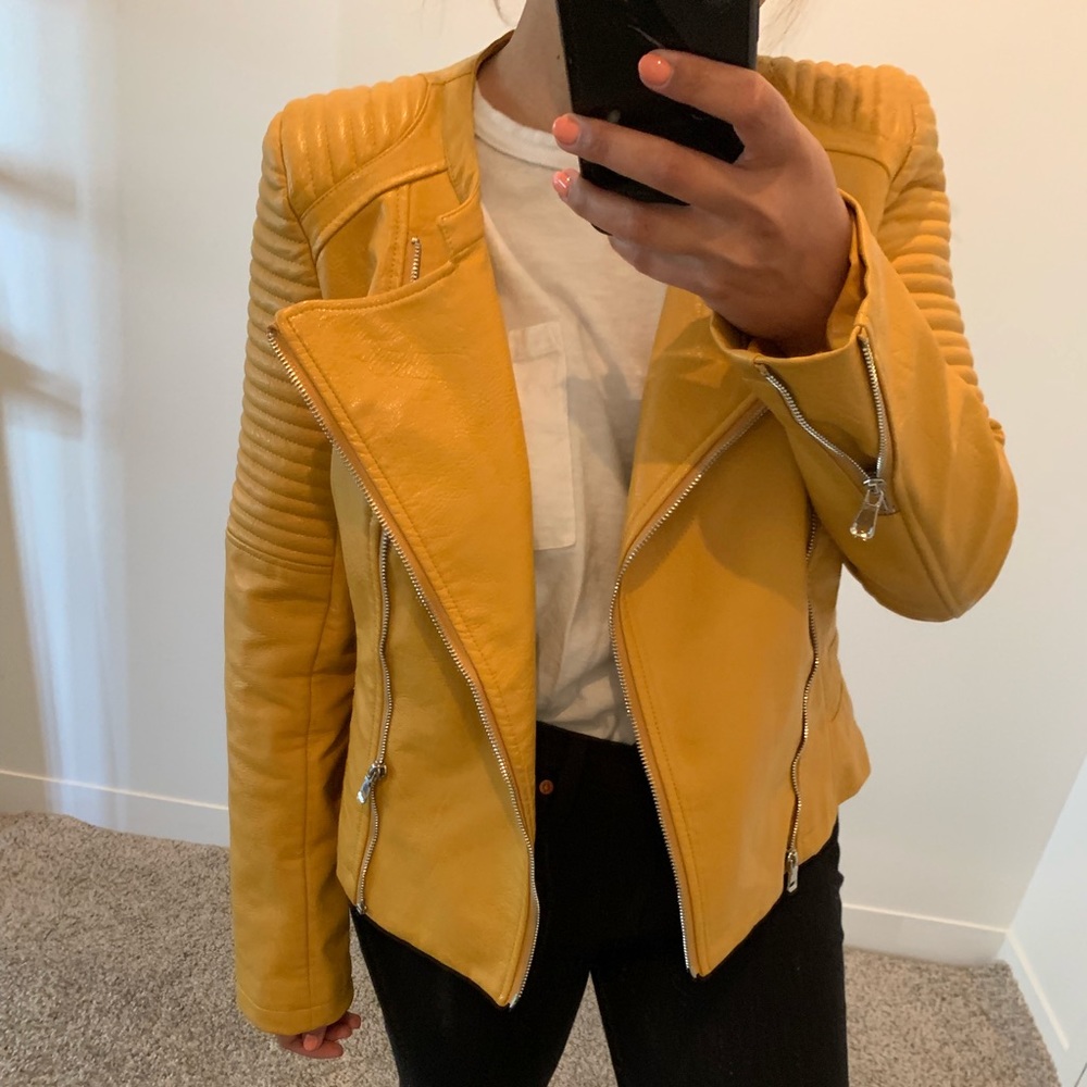 Faux Leather Yellow Motto Jacket